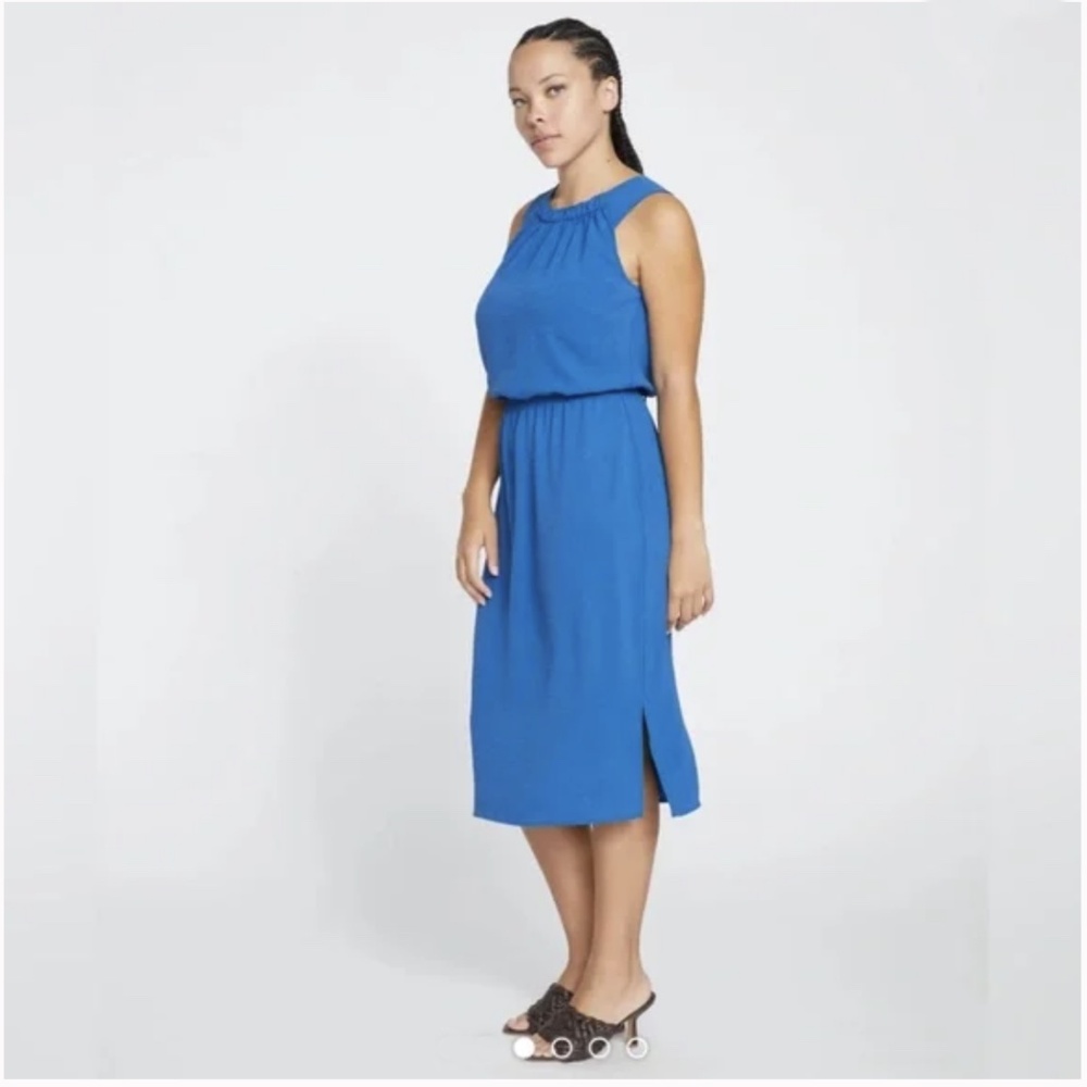 Universal Standard Isola Crinkle Crepe Tank Sleeveless Blue Dress Size M